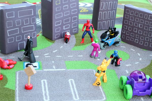 Superheroes play idea. A fun small world for superhero lovers!