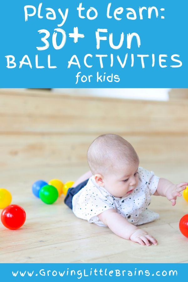 This may contain: a baby playing with balls on the floor and text that reads play to learn 30 fun ball activities for kids
