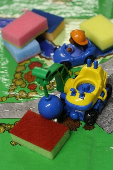 sponges used for play - pretend construction site
