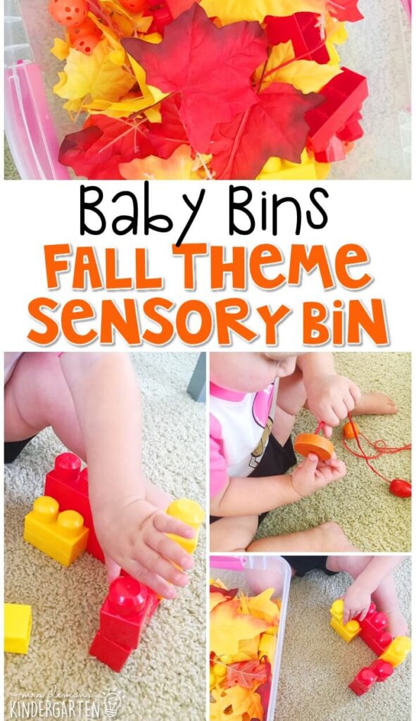 This fall themed sensory bin is great for learning about the season and is completely baby safe. These Baby Bin plans are perfect for learning with little ones between 12-24 months old.