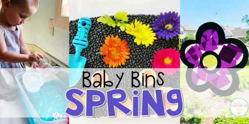 These spring themed sensory bins and activities are great for learning and play and are completely baby safe. Baby Bins are the perfect way to learn, build language, play and explore with little ones between 12-24 months old.
