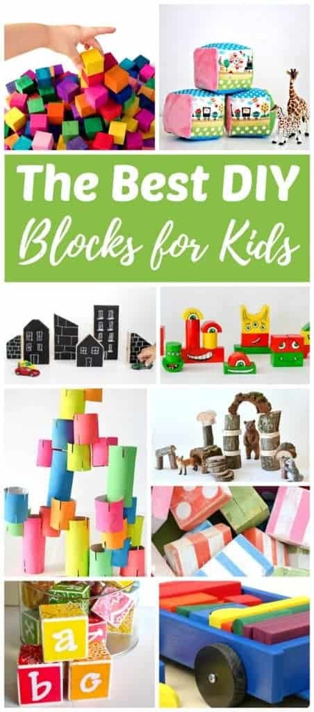 Every kid should have at least one good set of building blocks. These DIY blocks are for babies, toddlers, preschoolers, elementary aged kids. Click through to find soft, alphabet, basic wood, rainbow and recycled block sets you can make yourself!
