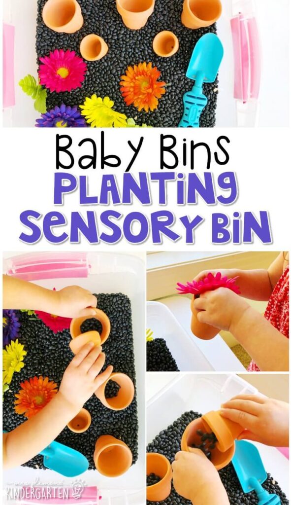 This planting sensory bin is great for learning about spring and is completely baby safe. These Baby Bin plans are perfect for learning with little ones between 12-24 months old.