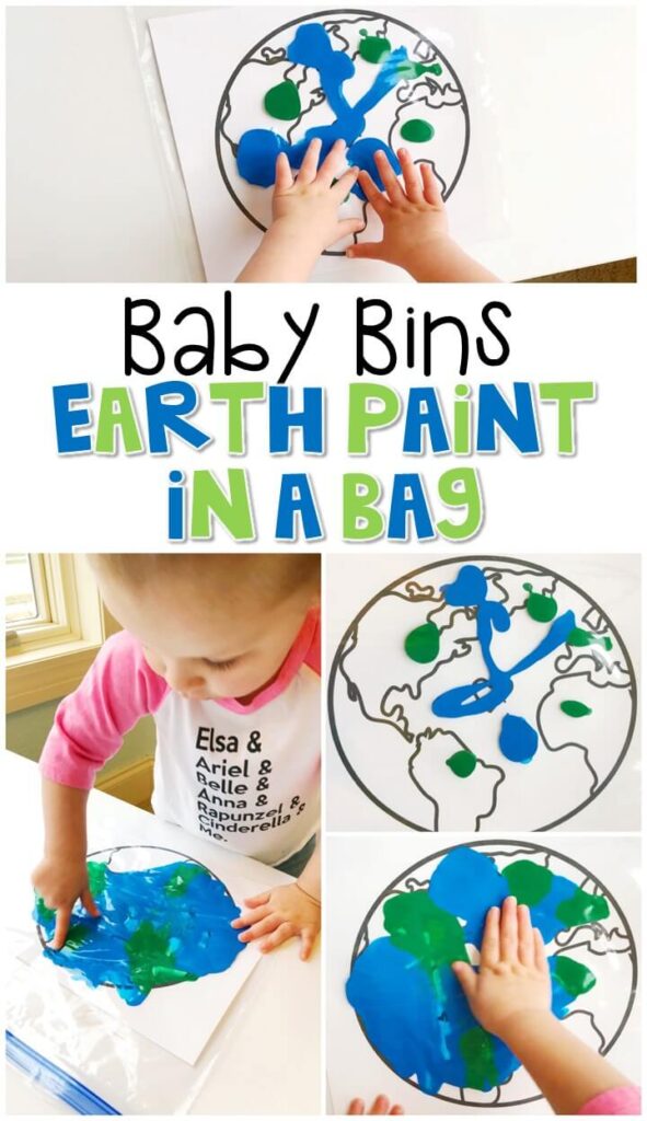 This Earth paint in a bag activity is great for fine motor practice and a fun mess free way to paint. Baby Bins are perfect for learning with little ones between 12-24 months old.