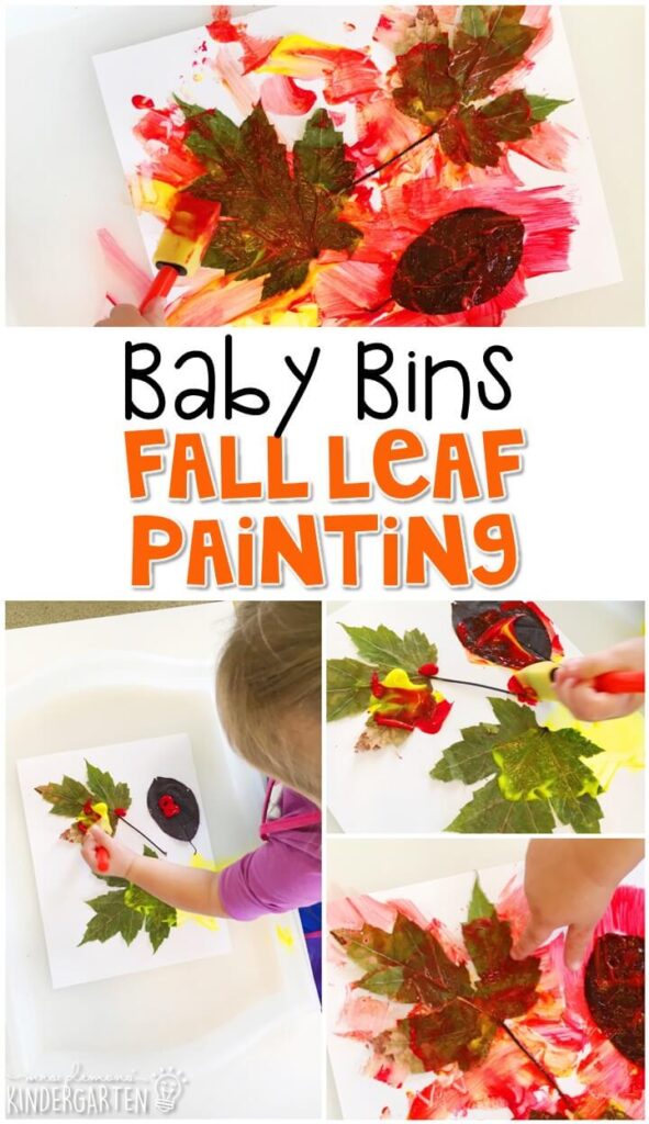 This fall leaf painting activity is great for learning about fall and is a completely baby safe way to paint. Baby Bins are perfect for learning with little ones between 12-24 months old.